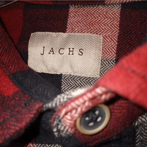Jachs Button Down Shirt Mens 2XL Long Sleeve 100% Cotton Plaid Flannel Red - Picture 2 of 8